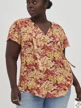 Torrid Rayon Crepe Tie Flutter Sleeve Peasant Top Women's Plus Size 4X Orange